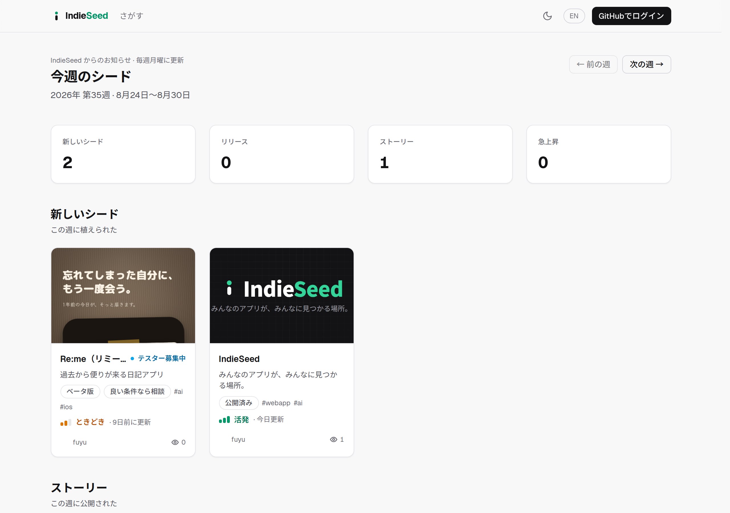 IndieSeed: 今週のシード